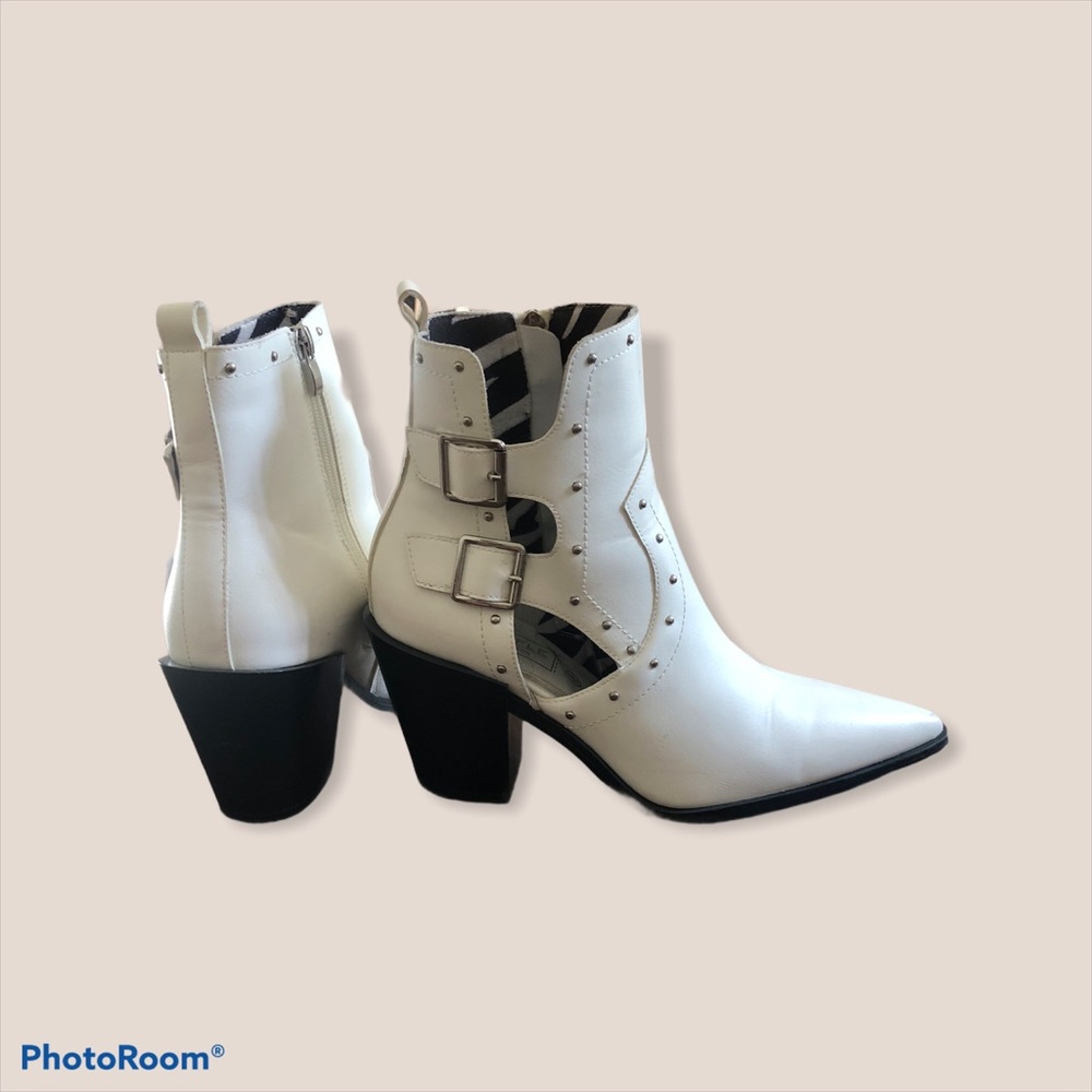 White leather booties